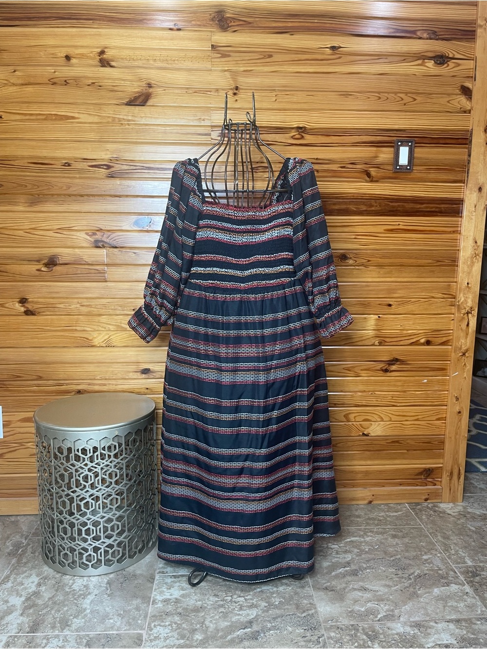Hutch Striped Smocked Reva Maxi Dress - Black and Rust Tones 2X